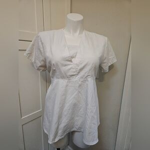 Landau Essentials Maternity Scrub Top - White V-Neck Empire Waist - Size XL